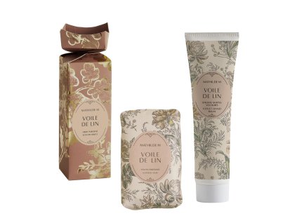 coffret baume mains et savon tresor de fleurs voile de lin