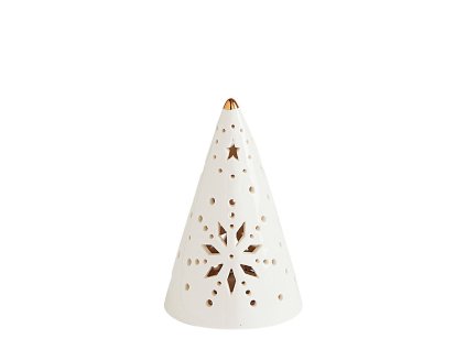 sapin cone decoratif en ceramique blanche avec led petit modele